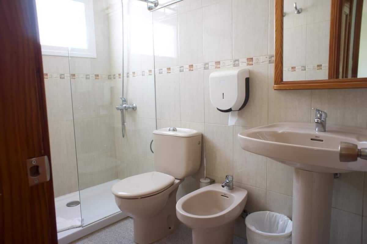 shower, hair dryer, bidet, towels