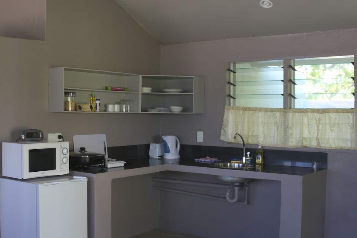 fridge, microwave, coffee/tea maker, toaster