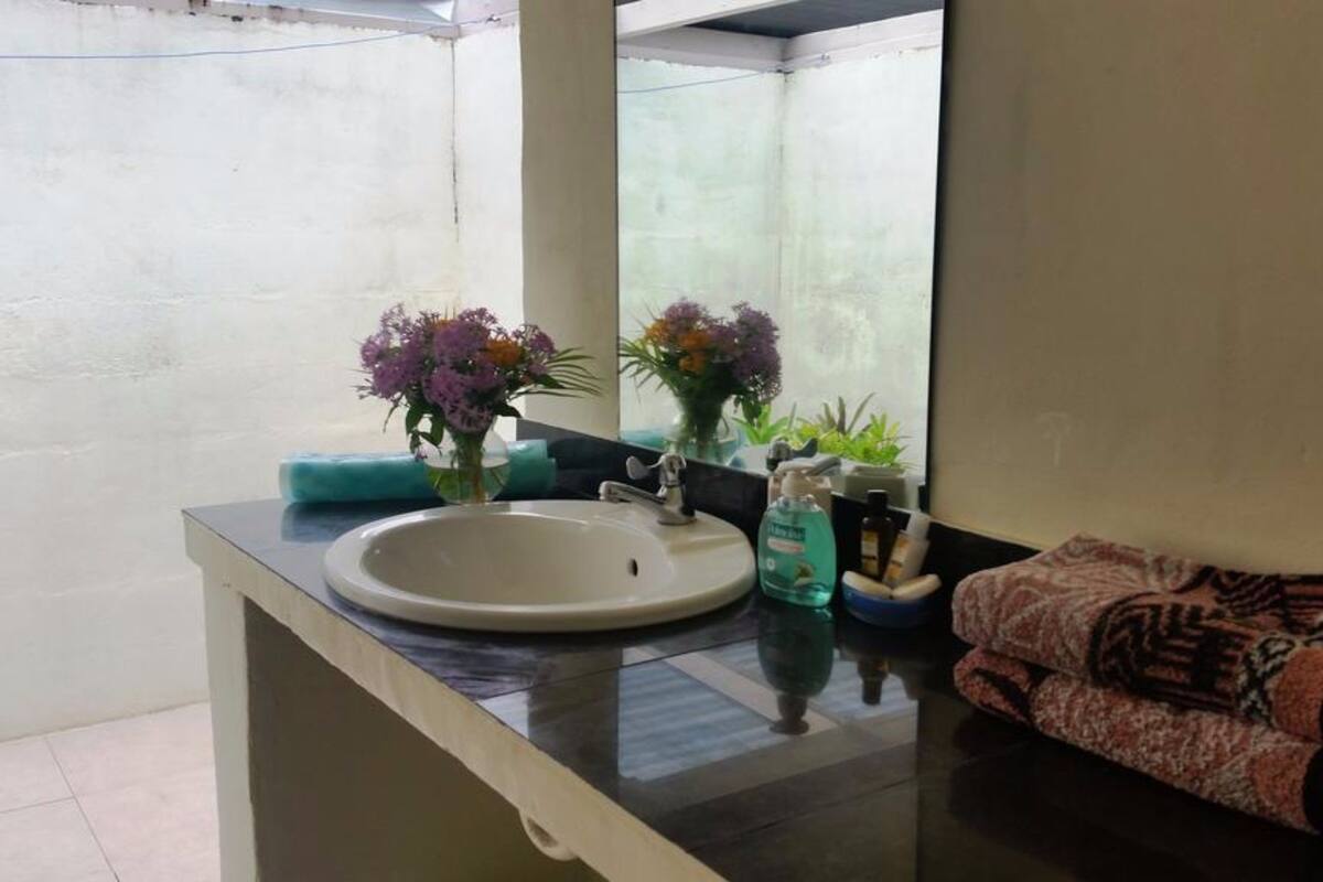 garden bungalow | bathroom | shower, free toiletries, hair dryer, towels