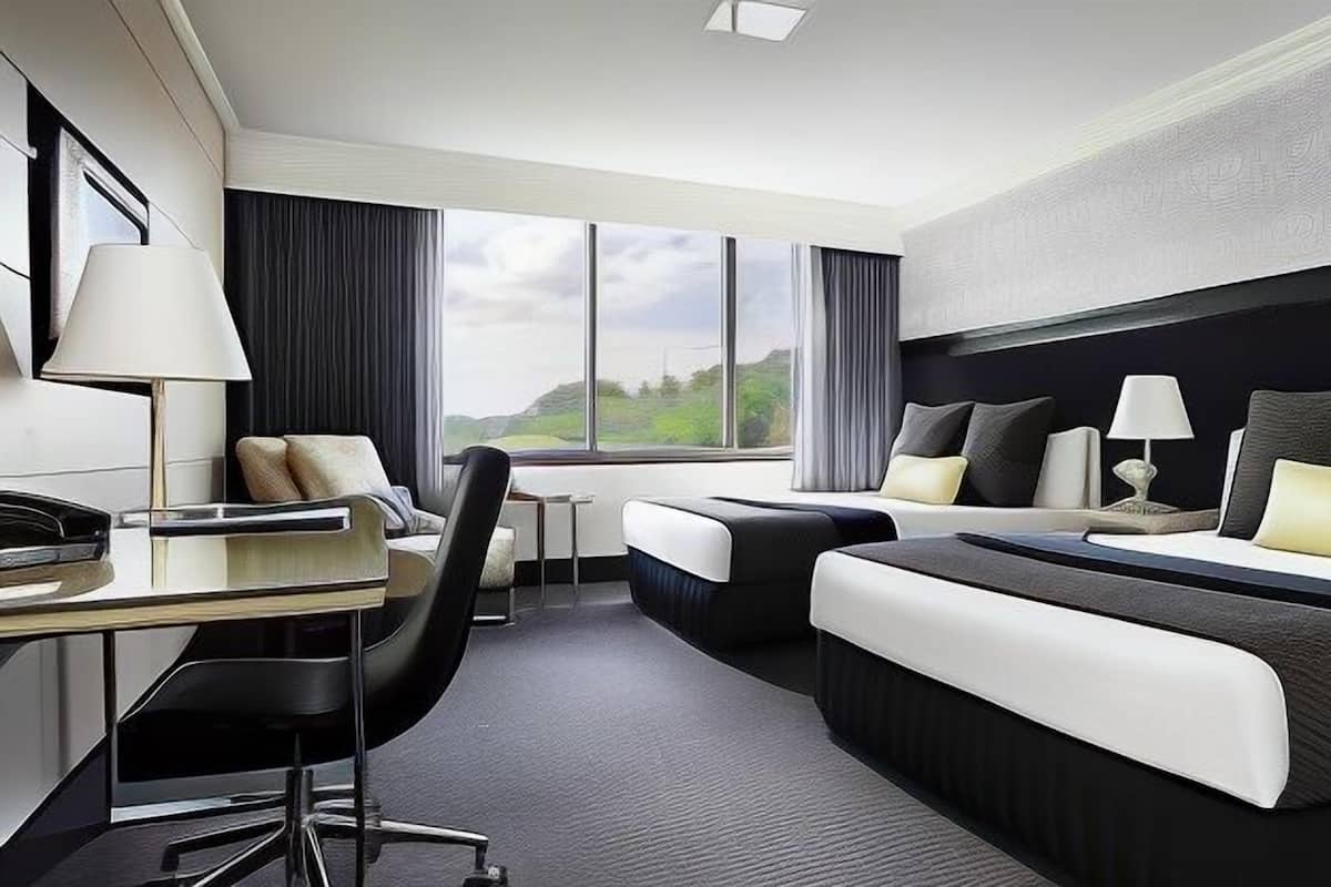 In-room safe, desk, laptop workspace, blackout curtains