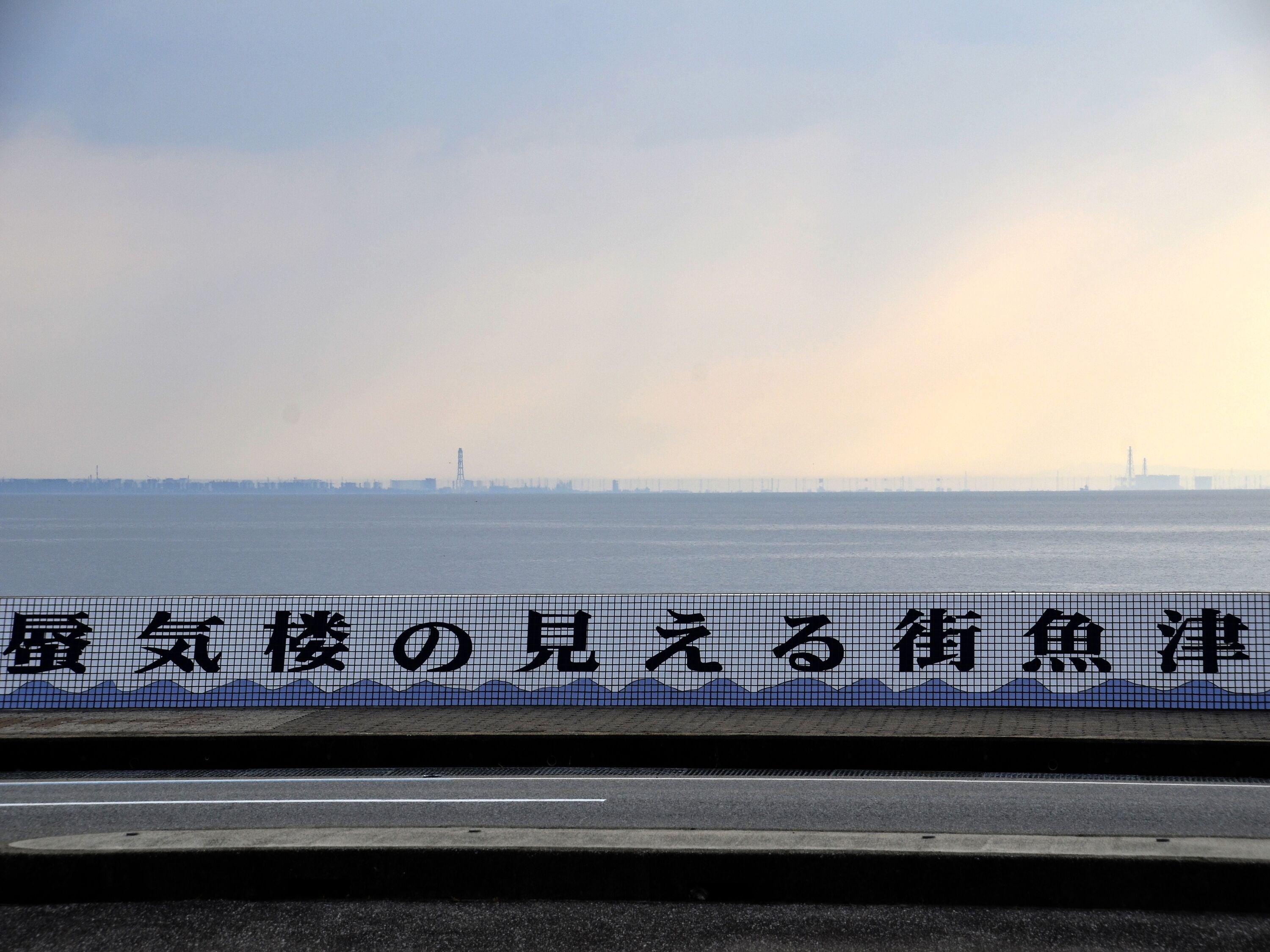 A view of a body of water with a distant city skyline and a bridge.