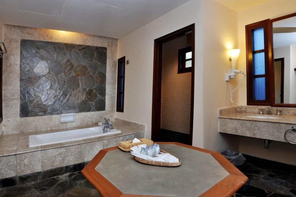 Shower, slippers, towels