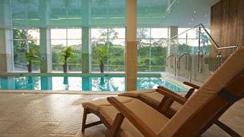 Indoor pool, open 8:00 AM to 7:30 PM, sun loungers