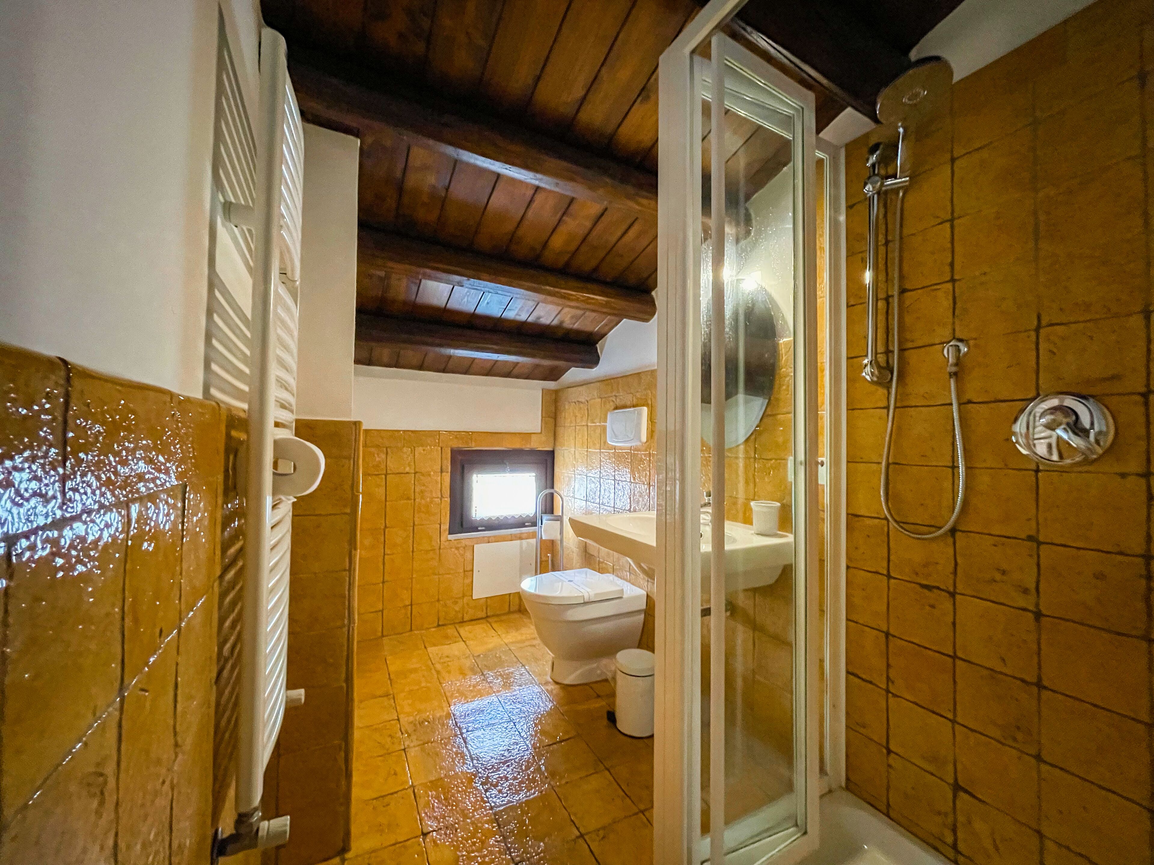 economy room | bathroom | shower, free toiletries, hair dryer, slippers