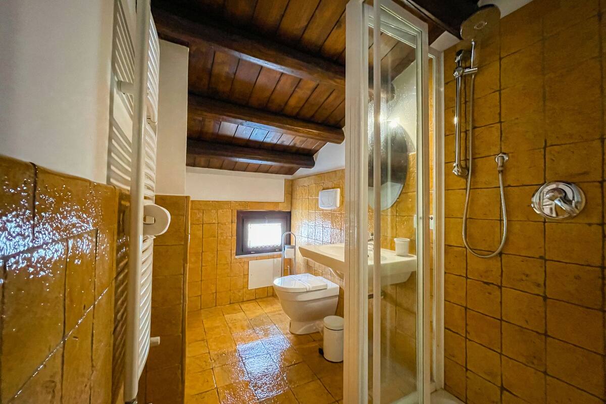 economy room | bathroom | shower, free toiletries, hair dryer, slippers