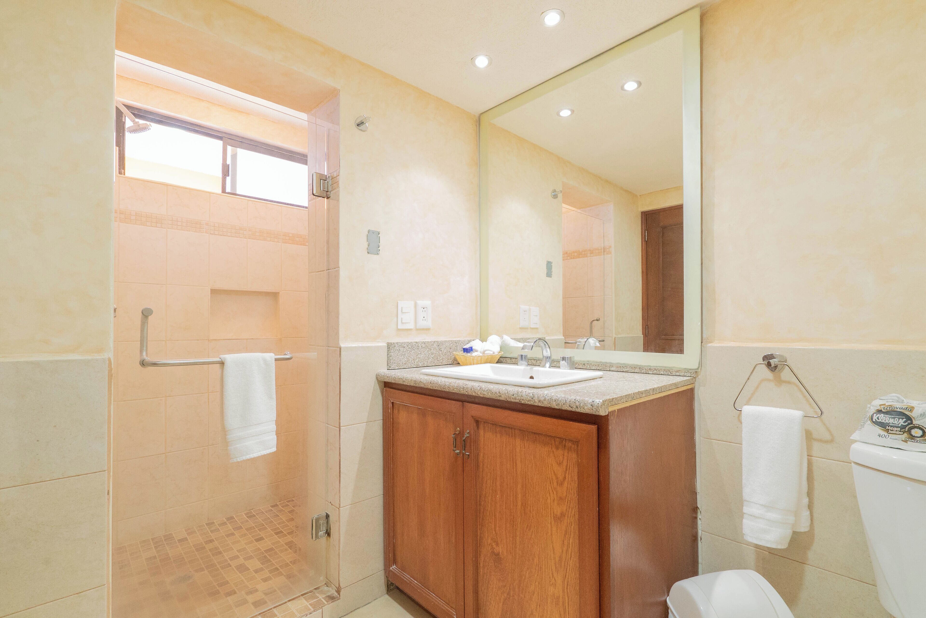 standard room, 2 double beds, pool view, poolside | bathroom | shower, free toiletries, hair dryer, towels