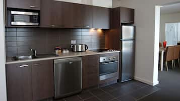 Apartment, Accessible | Private kitchen | Fridge, microwave, oven, stovetop