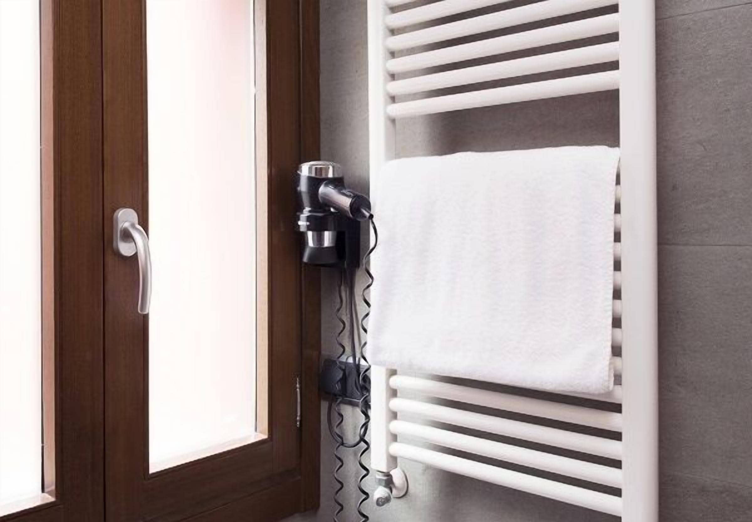 free toiletries, hair dryer, towels