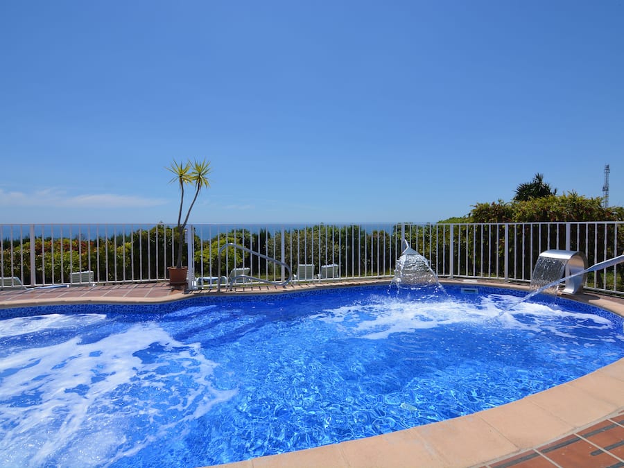 Seasonal outdoor pool, pool umbrellas, pool loungers