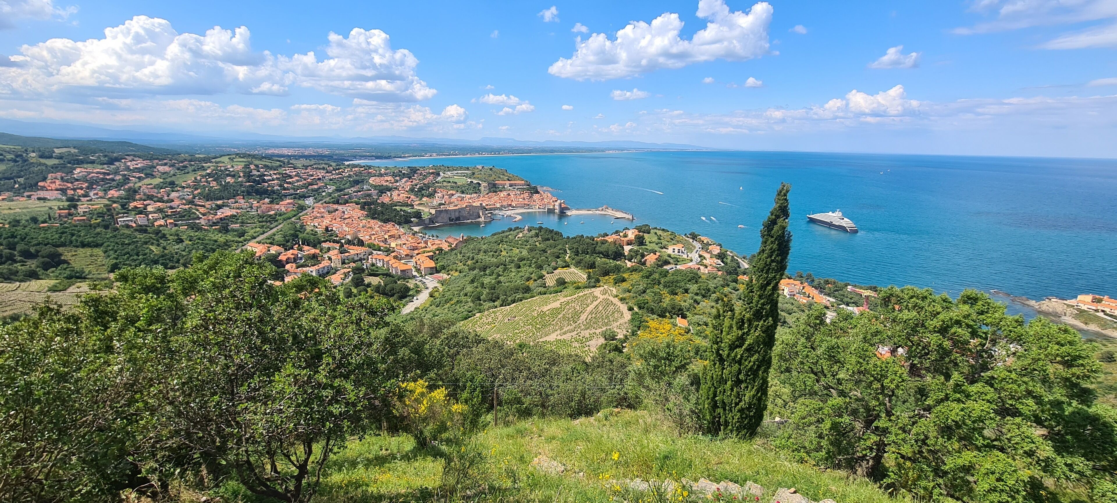 Uma vila costeira com um forte histórico, vinhedos e uma vista desobstruída do mar.
