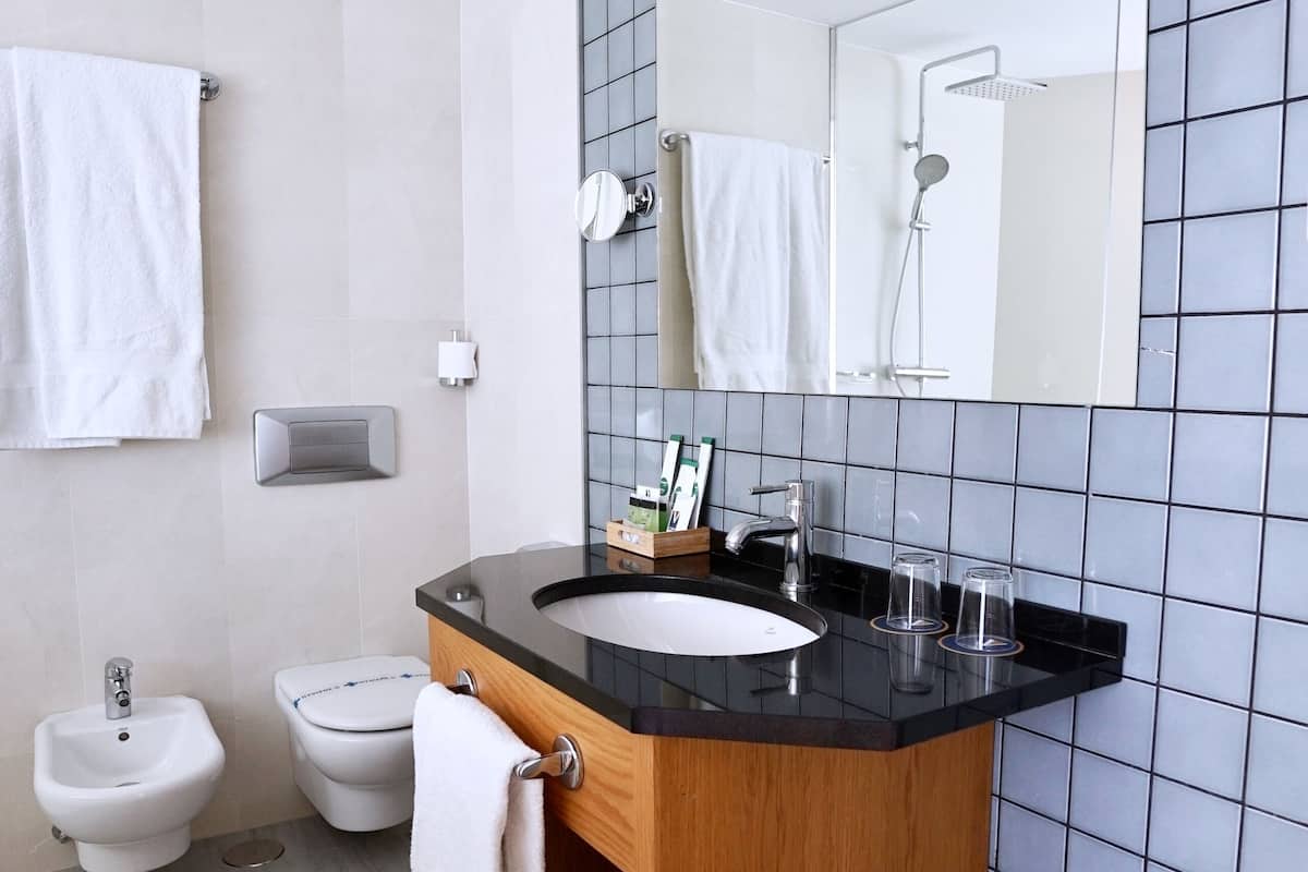 junior suite, terrace | bathroom | hair dryer, bidet, towels
