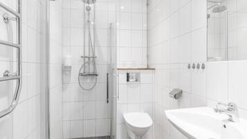 Double Room | Bathroom | Hair dryer (on request), heated floors (bathroom), towels, soap