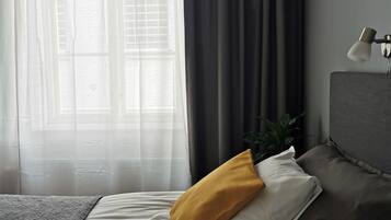 Blackout curtains, free WiFi, bed sheets