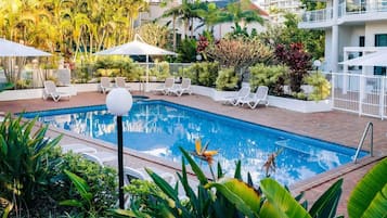 Indoor pool, outdoor pool, pool umbrellas, sun loungers