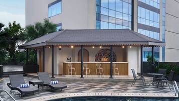 Outdoor pool, pool loungers