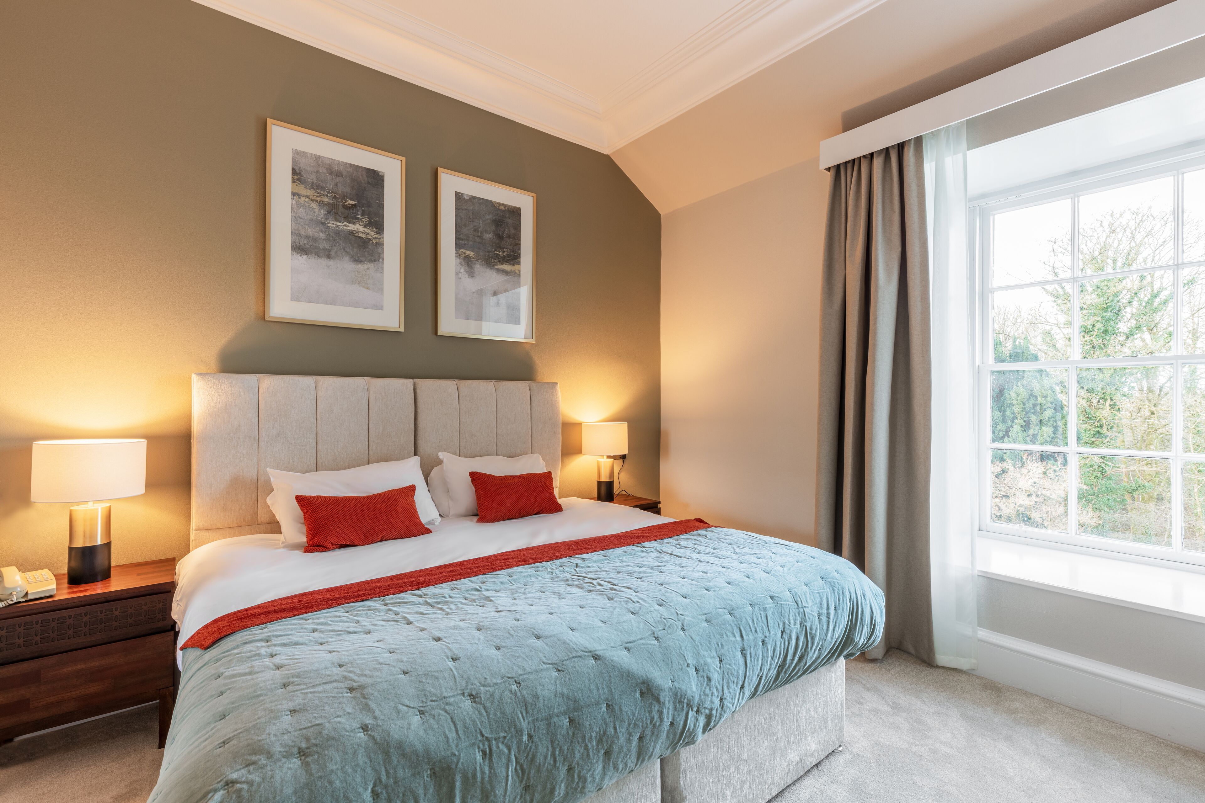 Individually decorated, individually furnished, desk, iron/ironing board