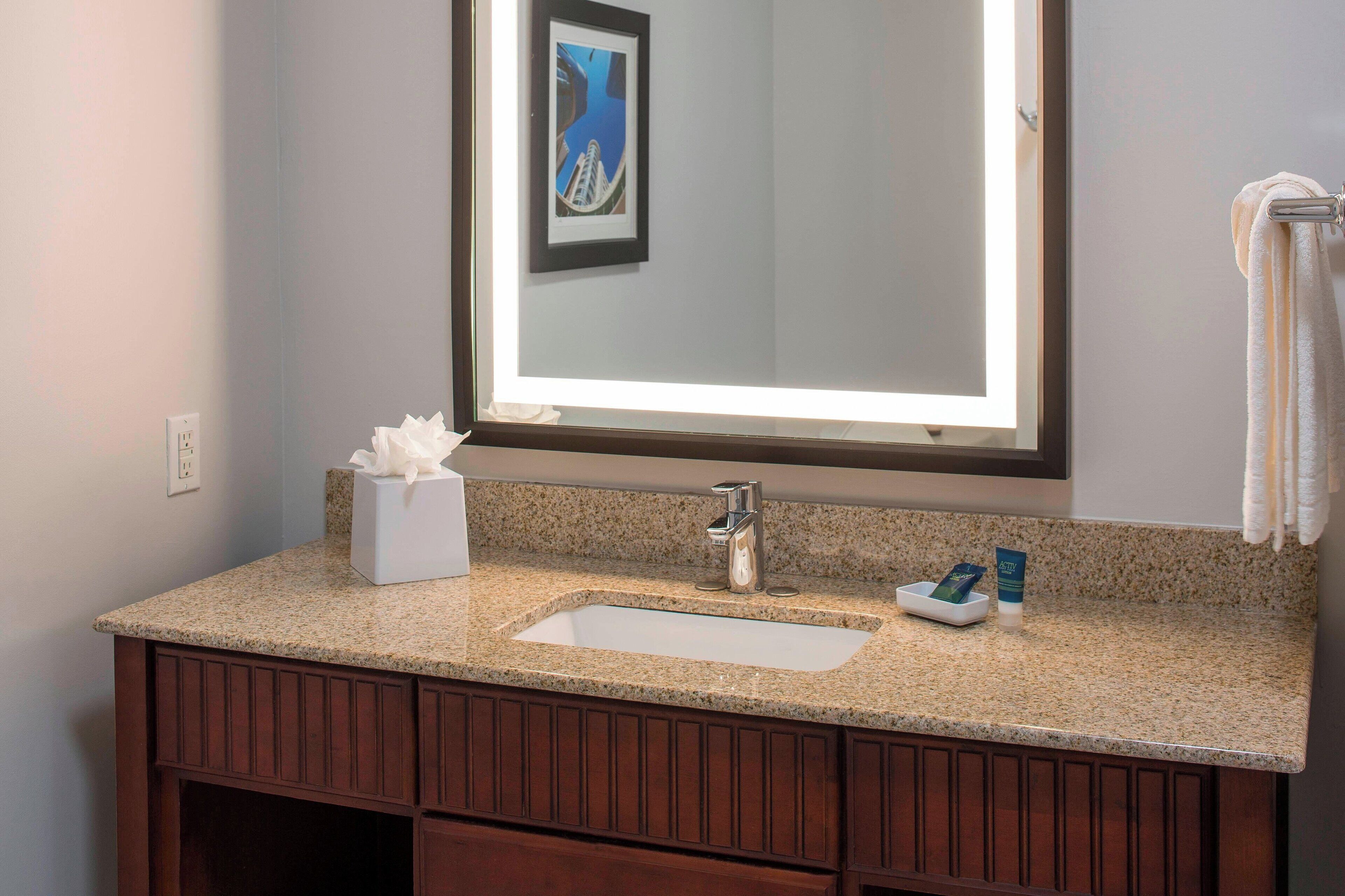 combined shower/bathtub, free toiletries, hair dryer, towels