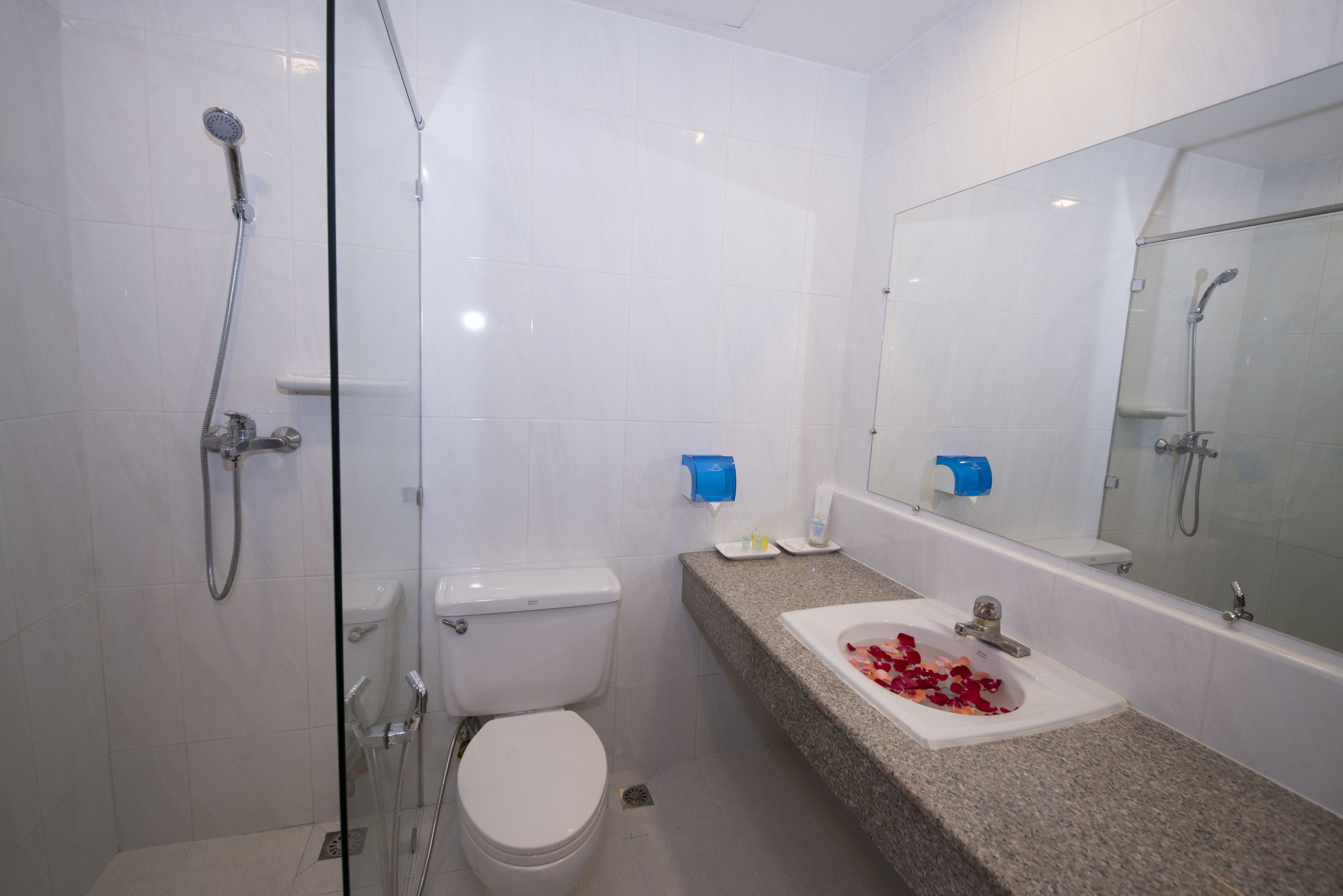 superior room | bathroom | shower, free toiletries, hair dryer, slippers