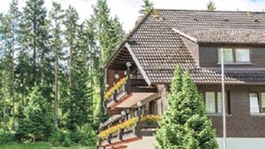 A two-story lodge with a sloped roof, wooden exterior, and a balcony with yellow railings. - Hotel Restaurant Waldsägmühle (Pfalzgrafenweiler)