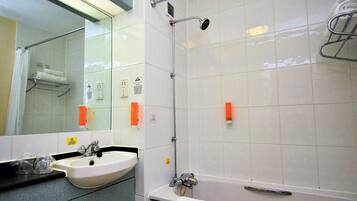 Combined shower/tub, eco-friendly toiletries, hair dryer, towels
