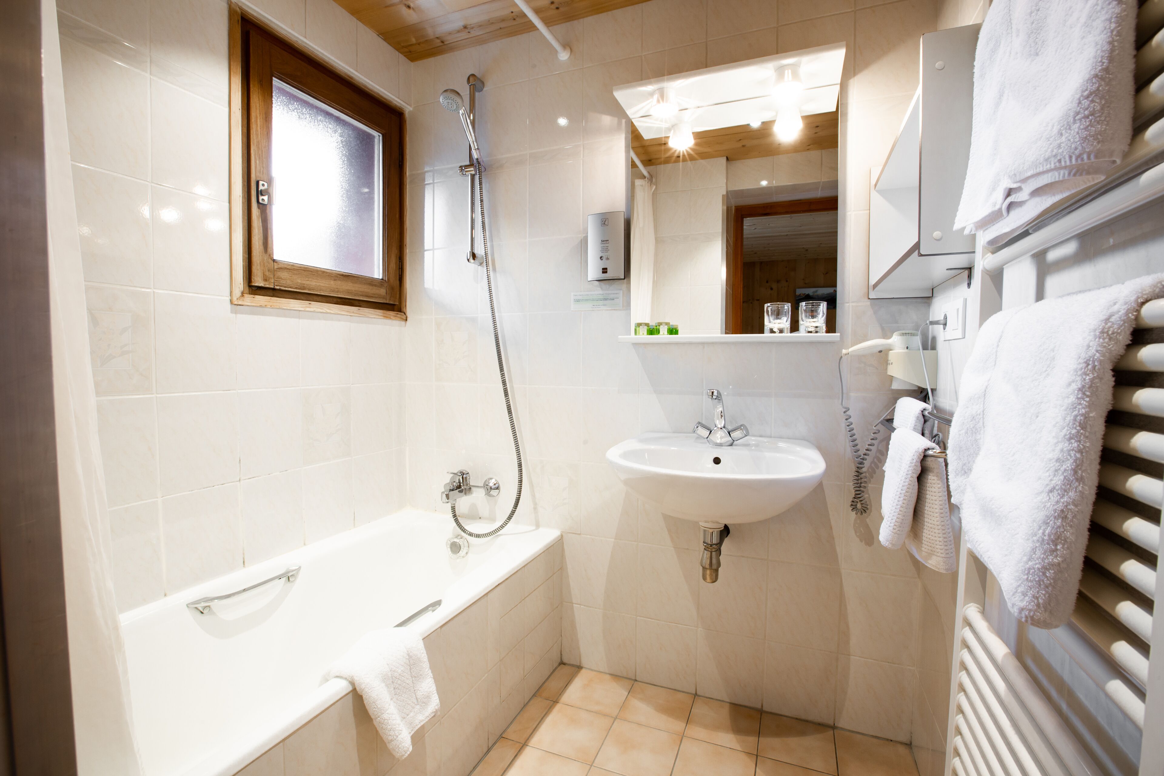 free toiletries, hair dryer, towels, soap