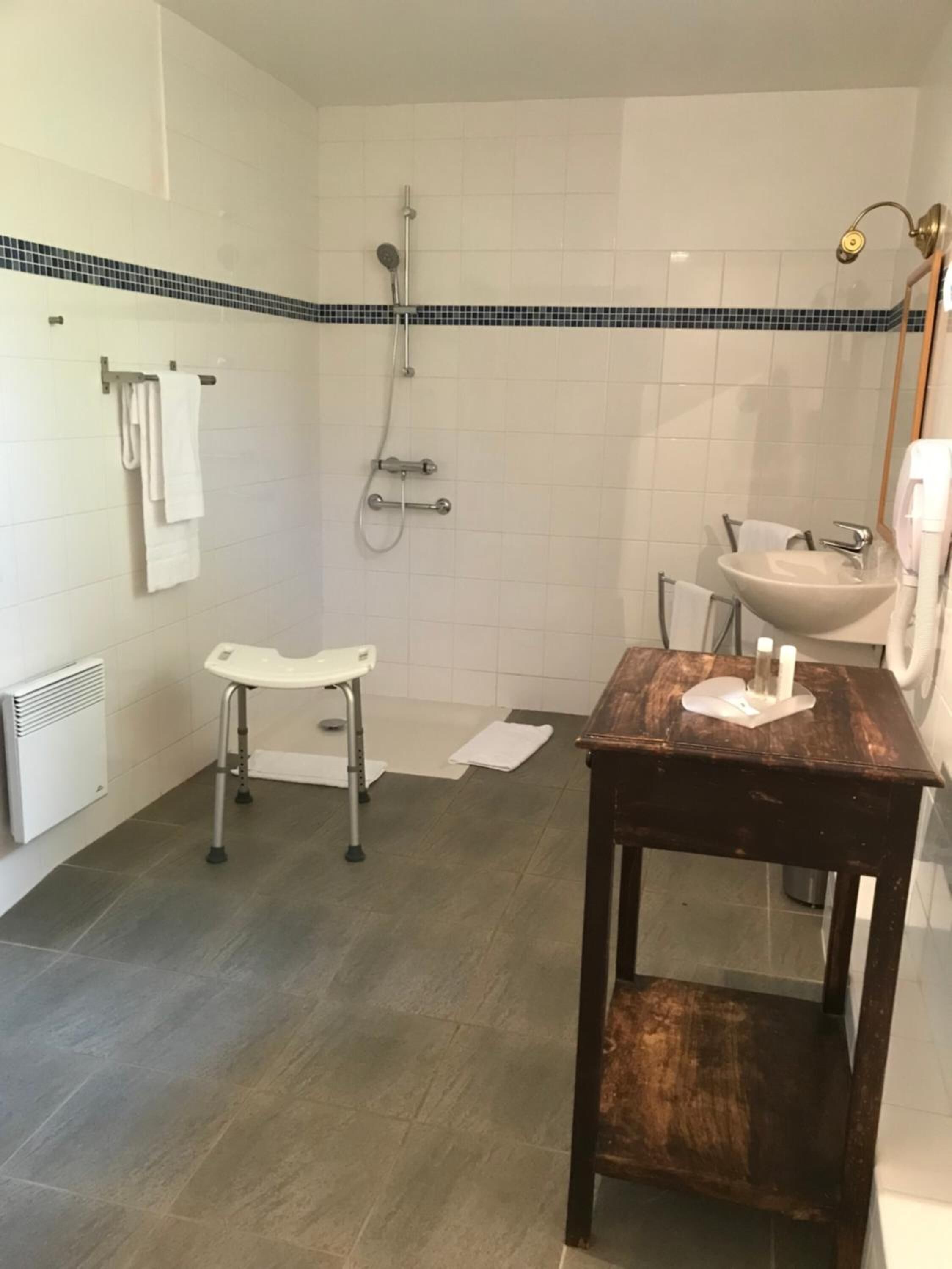 free toiletries, hair dryer, towels