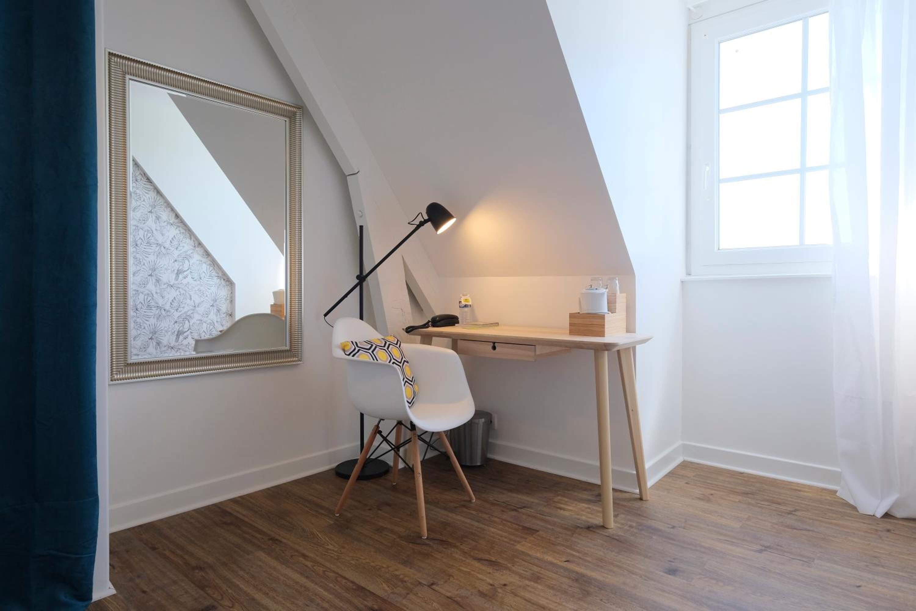 desk, blackout curtains, iron/ironing board, free wifi