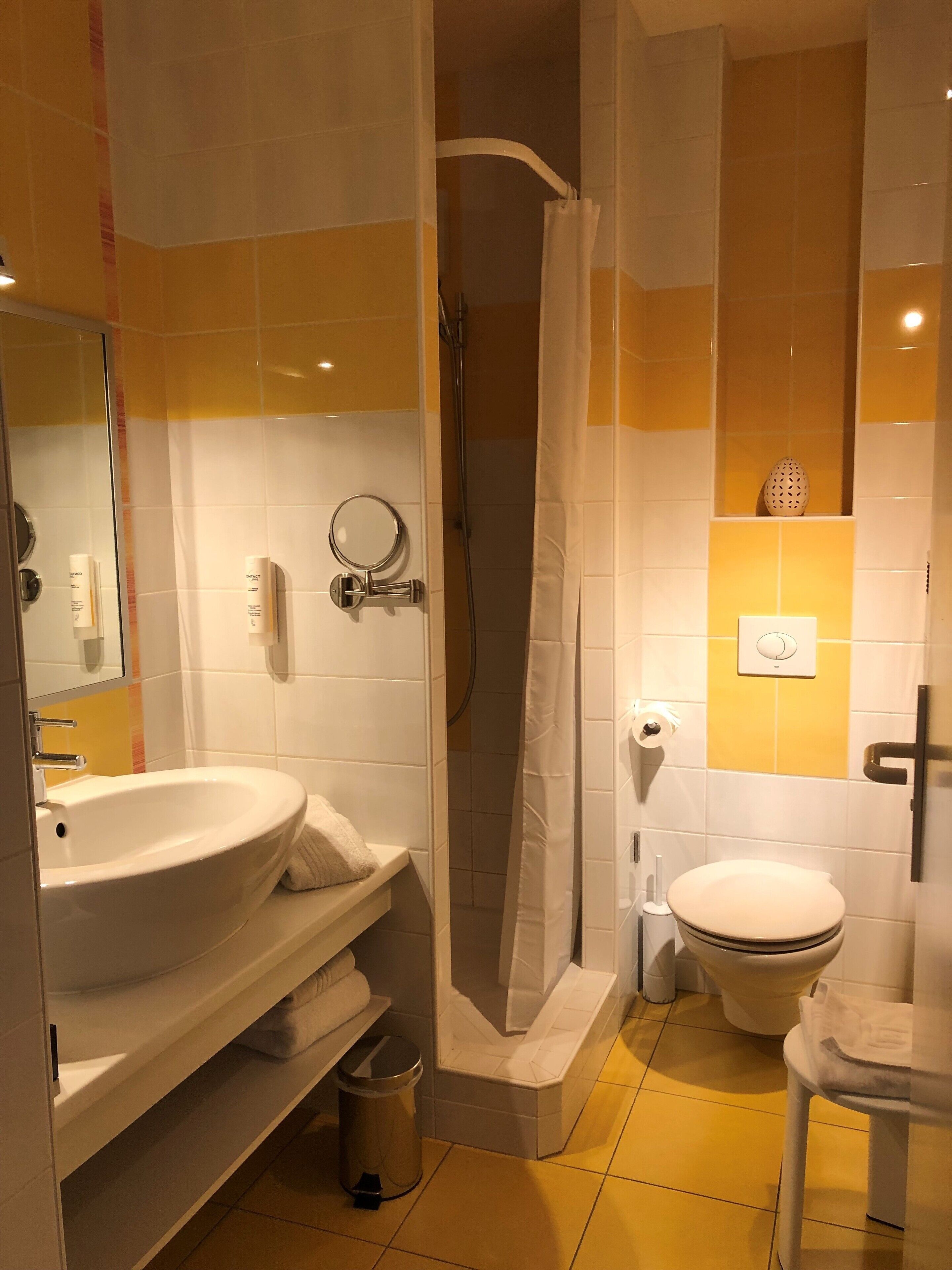 shower, free toiletries, hair dryer, bidet