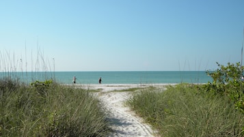On the beach, sun-loungers, beach umbrellas, fishing