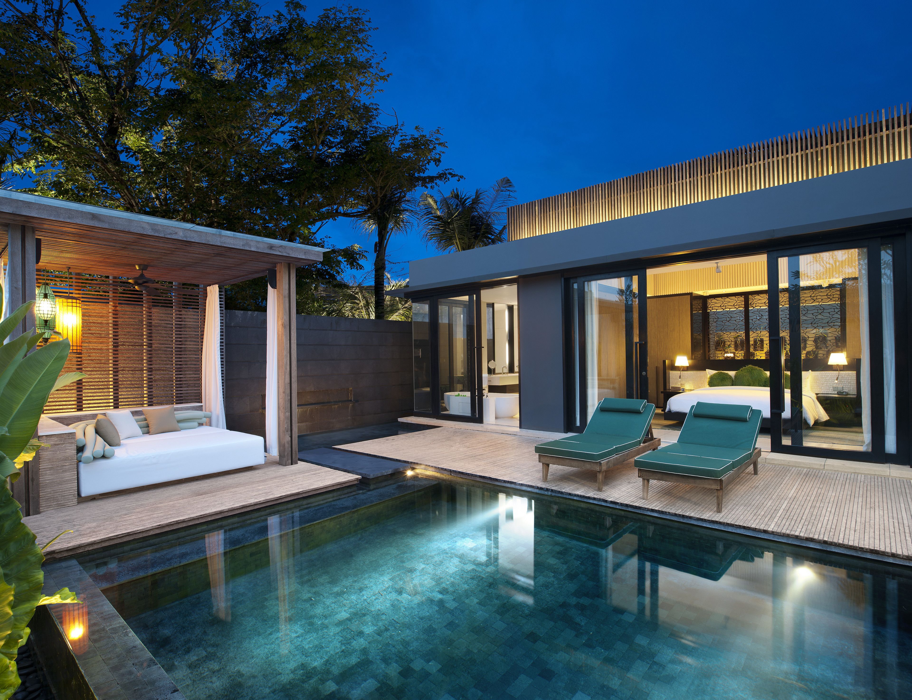 Outdoor pool, sun loungers