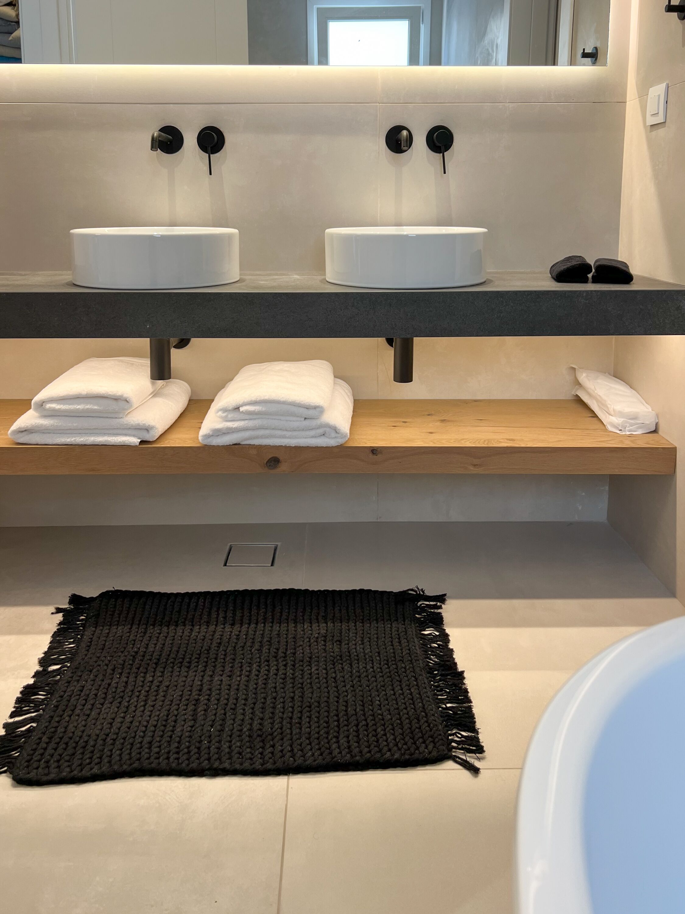 hair dryer, bathrobes, towels