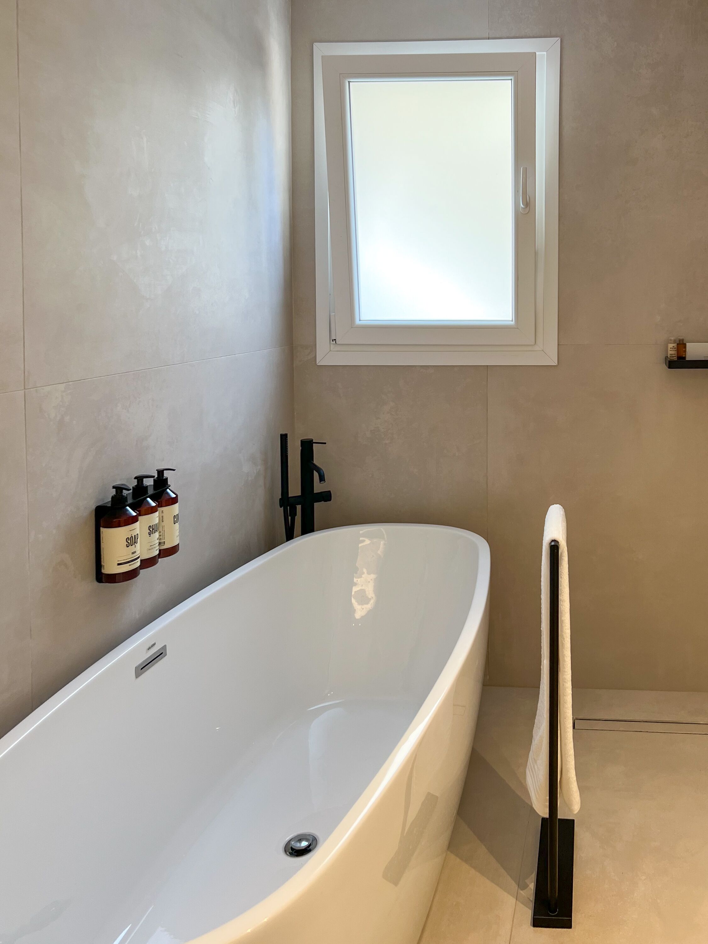 Hair dryer, bathrobes, towels