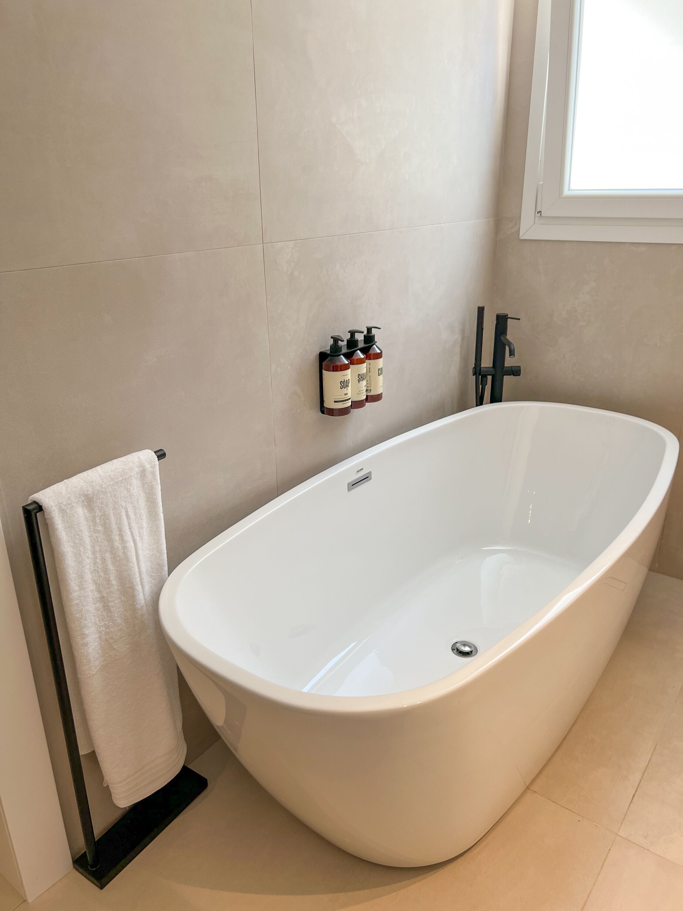 Hair dryer, bathrobes, towels