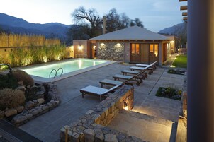 Outdoor pool, sun loungers