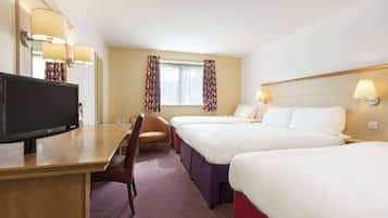 Desk, free WiFi, bed sheets, alarm clocks