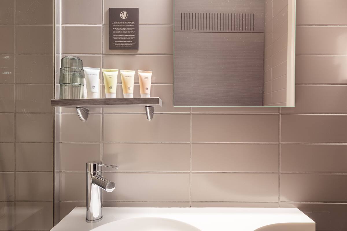 double room, courtyard view | bathroom | shower, hair dryer, towels