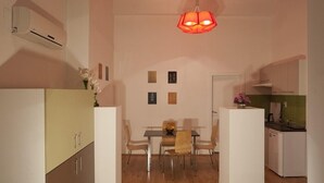 Double Room | Private kitchen | Coffee/tea maker, fridge, microwave - Art Hotel Public Room- Apartments (Skopje)