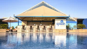 Outdoor pool, open 8:00 AM to 10:00 PM, lifeguards on site