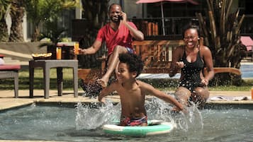 Outdoor pool, pool umbrellas, pool loungers