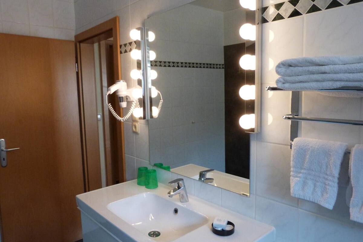 free toiletries, hair dryer, towels