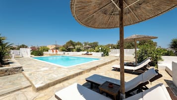 Outdoor pool, open 10:00 AM to 8:00 PM, pool umbrellas, pool loungers