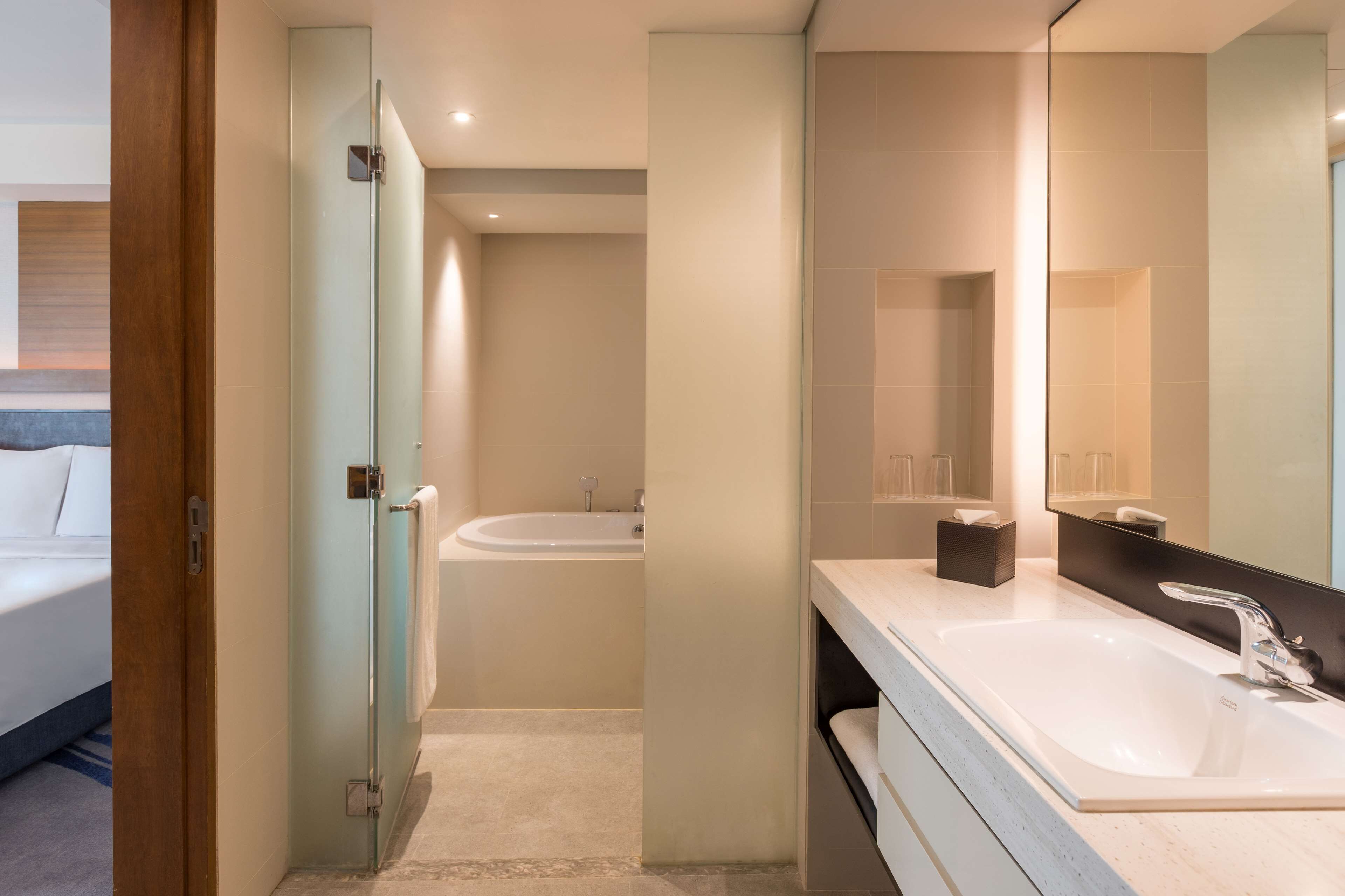 suite, club lounge access | bathroom | shower, designer toiletries, hair dryer, bathrobes
