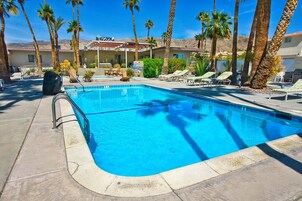 Indoor pool, outdoor pool, sun loungers
