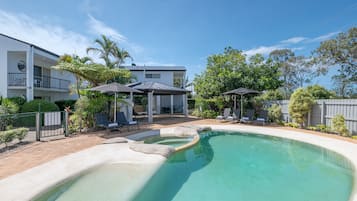 Outdoor pool, sun loungers