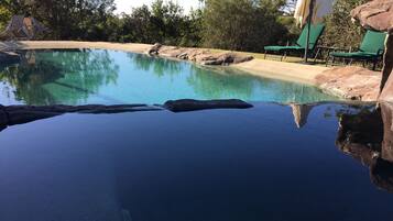 Kolam renang outdoor, dengan payung kolam renang dan kursi berjemur