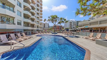 Outdoor pool, sun loungers