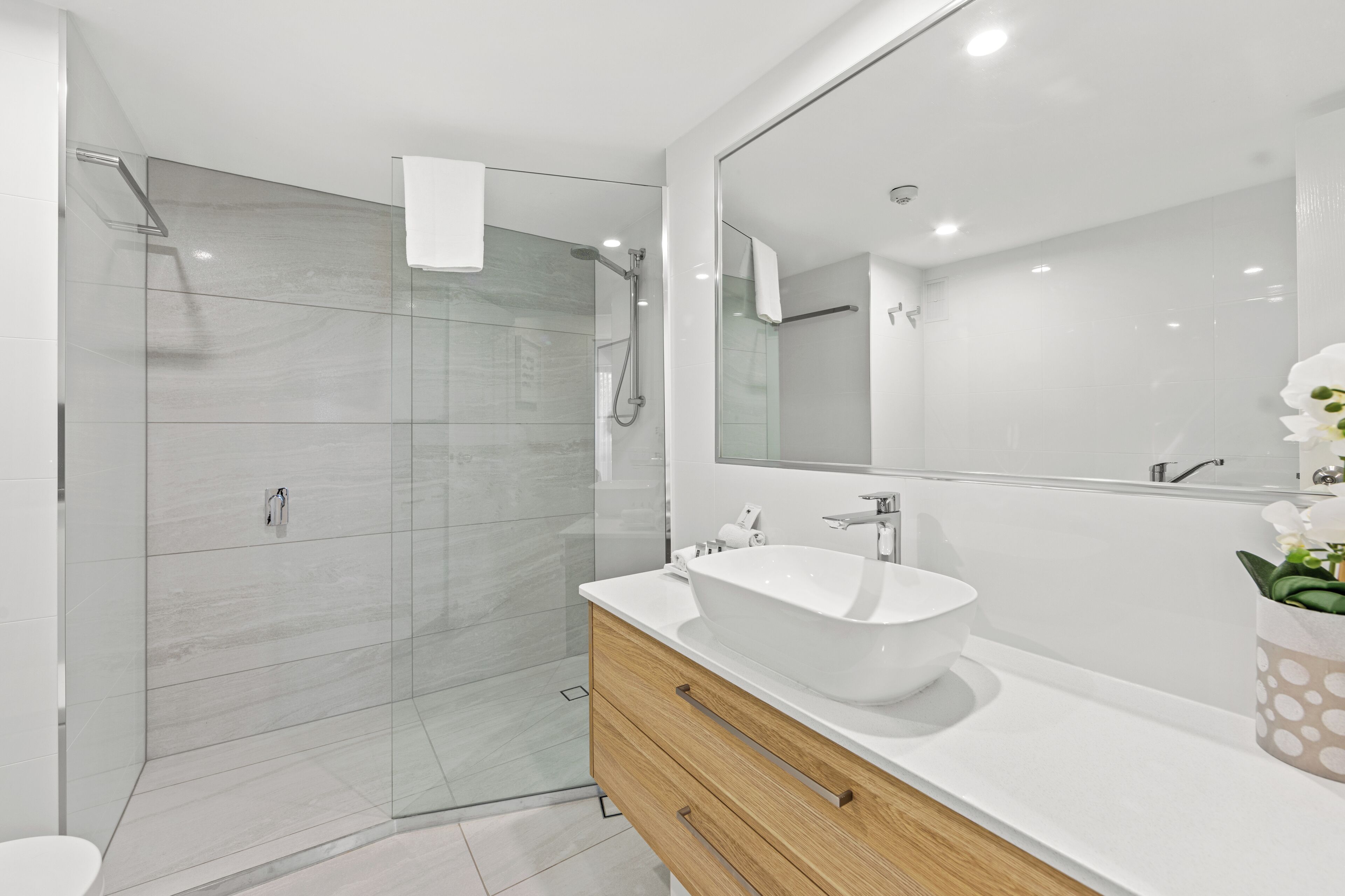 two bedroom garden view | bathroom | shower, free toiletries, hair dryer, towels