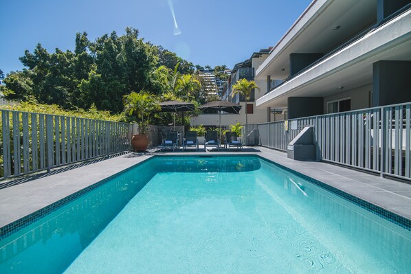 Outdoor pool, pool loungers