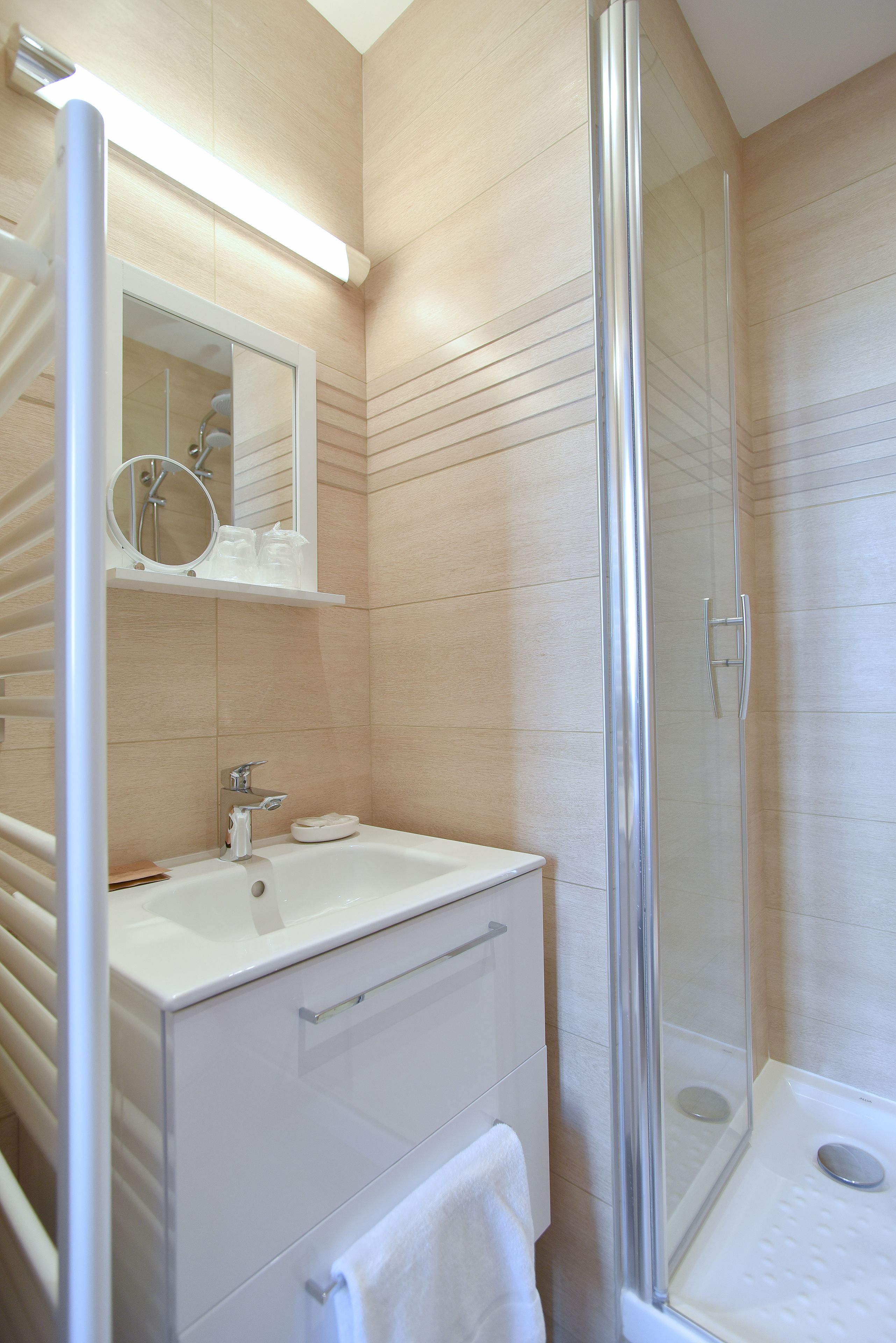 shower, free toiletries, hair dryer, towels