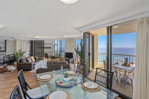 Three Bedroom Apartment - Ocean Views on the top floor | Living area | TV
